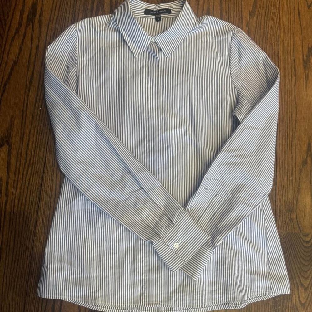 Judith and Charles White Button Down Shirt with Long Sleeves and Pointed Collar